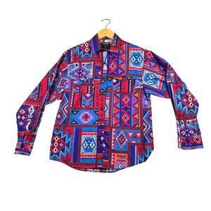 Vintage Western Aztec Button Down Shirt Medium Southwest